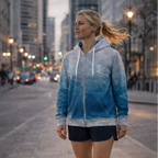 Woman in athletic wear standing on a city street