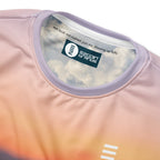 Ezgoin, recycled performance knit, neck detail, and messaging.