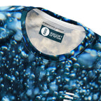 Ezgoin, recycled performance knit, neck detail, and messaging